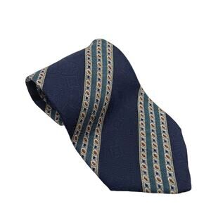 Calvin Klein Classic Tie Blue with Jeweled Stripes Print 58" x 4" 100% silk